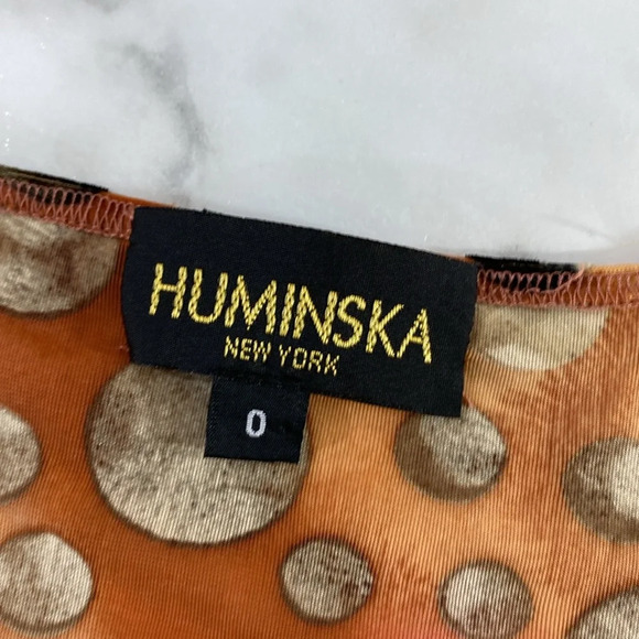 Huminska NY Faux Wrap Dress Womens Sz 0 Orange Burnout Velvet Long Sleeve V-Neck - Picture 9 of 12